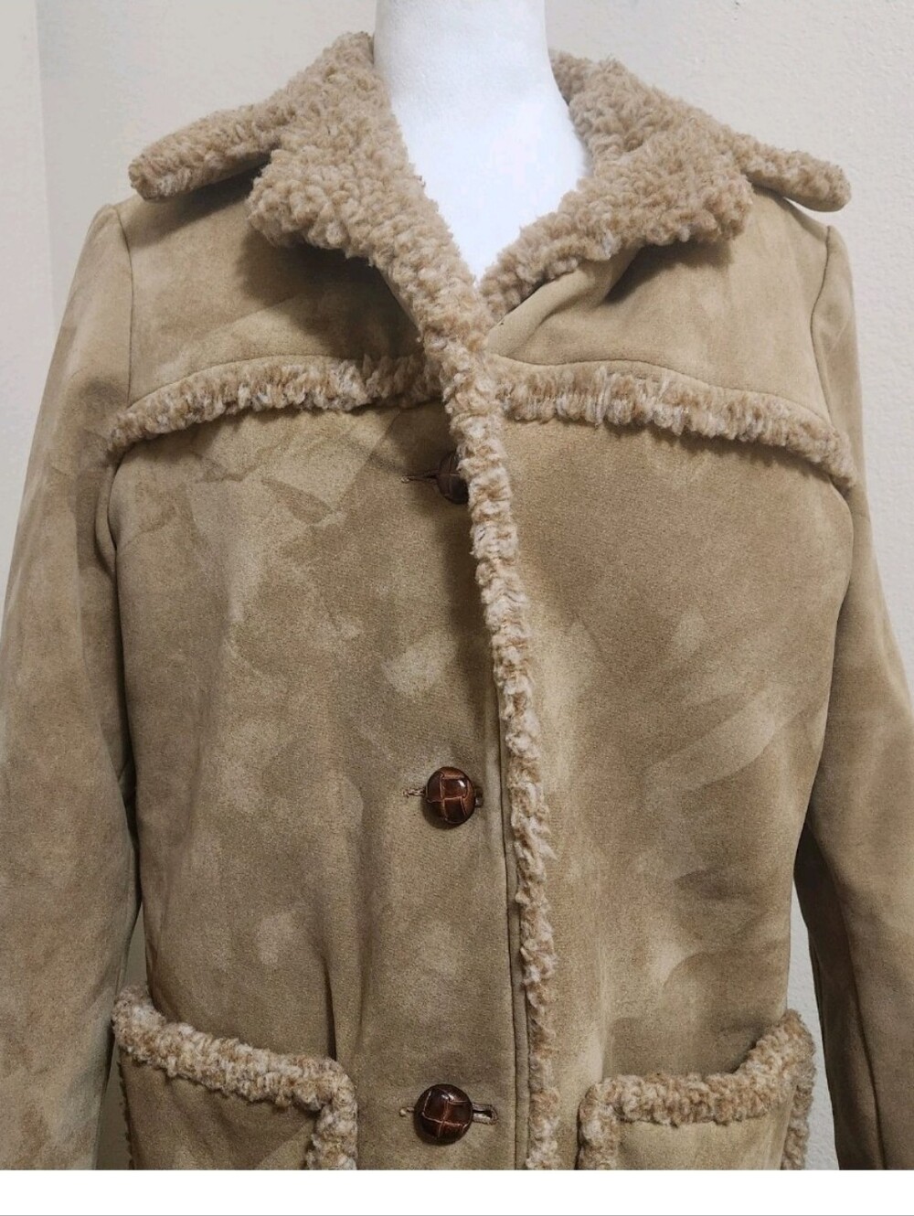 💐VTG 70s Fingerhut Fashions Penny Lane Faux Suede Sherpa Coat M Boho Chore - Picture 3 of 13